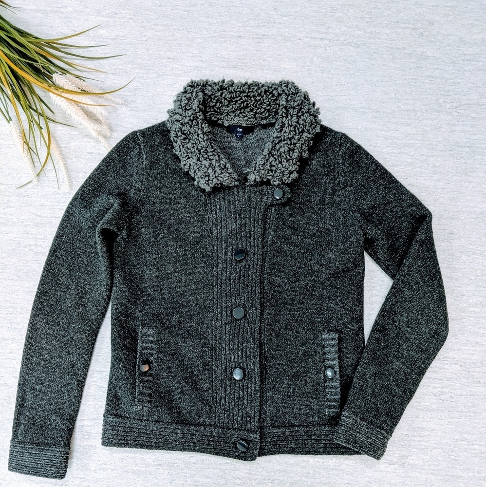 Gap Fuzzy Collar Wool Button Up Sweater/Jacket